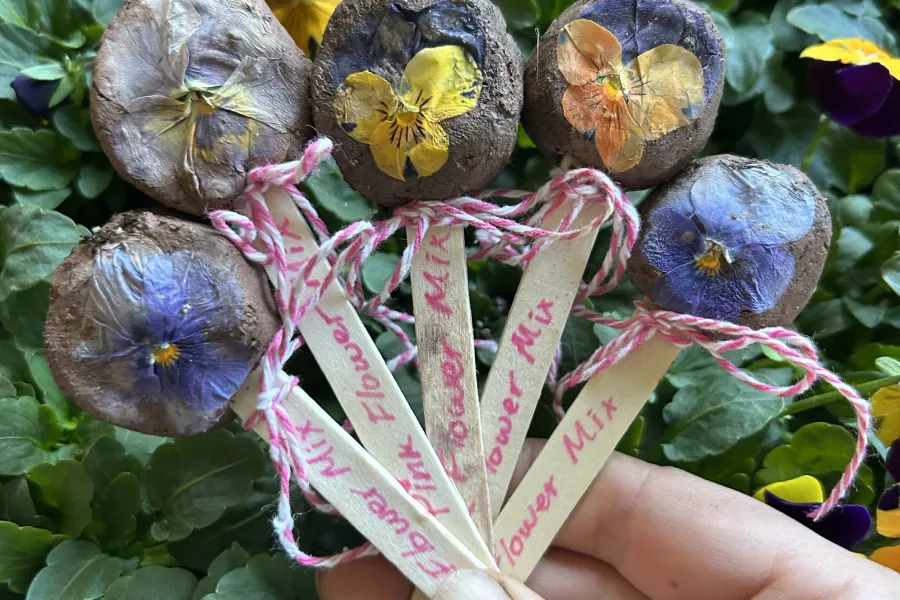 a hand holding a card with flowers