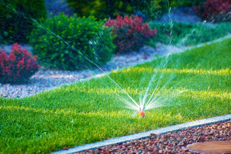 sprinklers watering lawn
